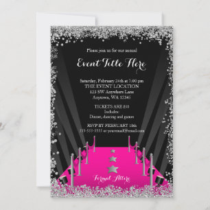 Invitation Tapis Rose Hollywood Paillettes Argent Fête Formel