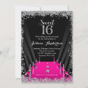 Invitation Tapis Rose Hollywood Paillettes Argentées Sweet 16