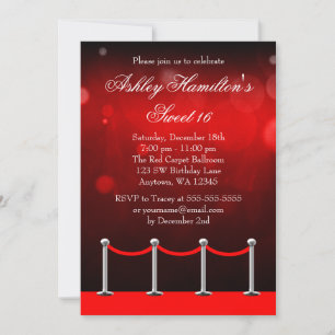 Invitation Tapis Rouge Argent Hollywood Sweet 16 Anniversaire