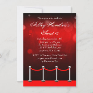 Invitation Tapis Rouge Argent Hollywood Sweet 16 Anniversaire