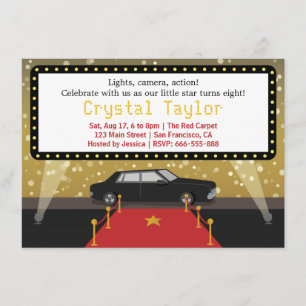 Invitation Tapis Rouge Chic Glamour Fille de Fête d'Hollywood