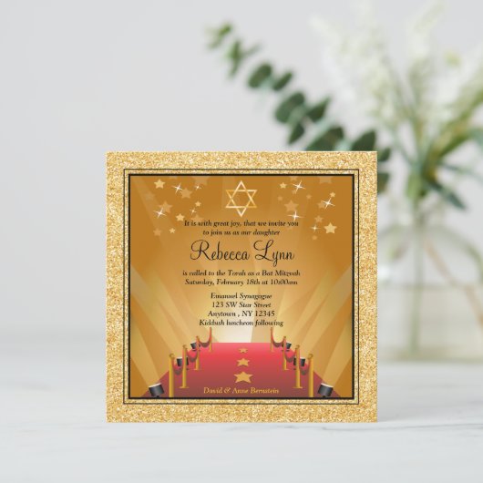 Invitation Tapis Rouge Hollywood Étoile d'Or Bat Mitzvah (Debout devant)