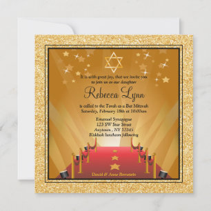 Invitation Tapis Rouge Hollywood Étoile d'Or Bat Mitzvah