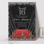 Invitation Tapis rouge Hollywood Parties scintillant argent d<br><div class="desc">Le thème élégant d'Hollywood Sweet 16 invitations. Le design présente un projecteur de tapis rouge et une bordure de parties scintillant en faux argent pour célébrer le tournage du sweet sixteen. Les dessins sont des graphiques imprimés à plat - PAS de PARTIES SCINTILLANT RÉELLE.</div>