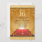 Invitation Tapis rouge Hollywood Star Gold Sweet 16 Anniversa (Devant)
