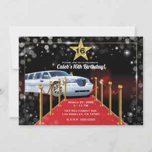 Invitation Tapis rouge limousine blanche fête d'anniversaire
