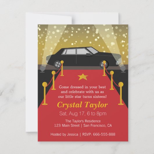 Invitation Tapis rouge, soirée à thème hollywoodienne, annive (Devant)