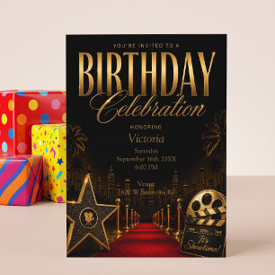 Invitation Tapis Rouge Soirée d'anniversaire Hollywood Noir &