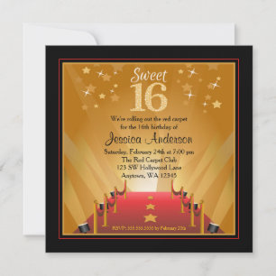 Invitation Tapis Rouge Star Hollywood Sweet 16 Anniversaire