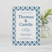 Invitation Tapisserie française Mariage bleu et blanc (Debout devant)