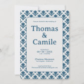 Invitation Tapisserie française Mariage bleu et blanc (Devant)