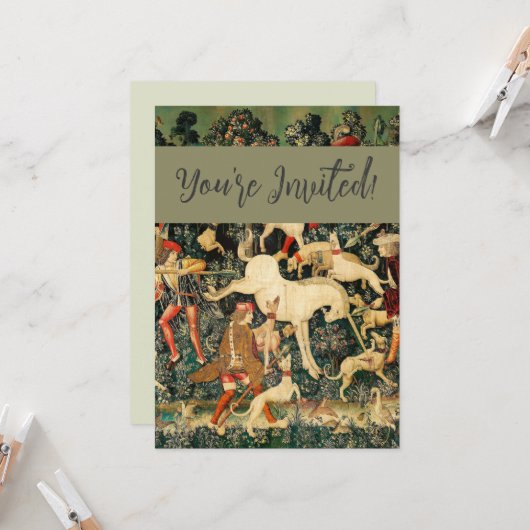 Invitation Tapisseries Unicorn Classique médiéval défend la c (Devant/Arrière en situation)