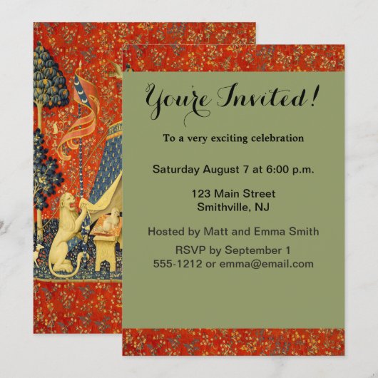Invitation Tapisseries Unicorne Lady Legend Médiéval (Devant / Derrière)
