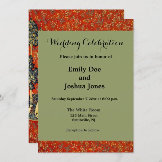 Invitation Tapisseries Unicorne Lady Legend Médiéval (Devant / Derrière)