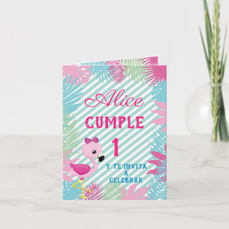 Invitation Tarjeta de Invitación Plegable Flamenco Rosa Baby