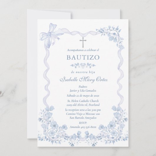 Invitation Tarjeta Personalizada Bautizo Niña (Devant)