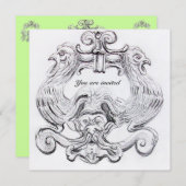 Invitation TAROT/ ANTIQUE FLORENTINE GROTESQUE Vert Blanc (Devant / Derrière)