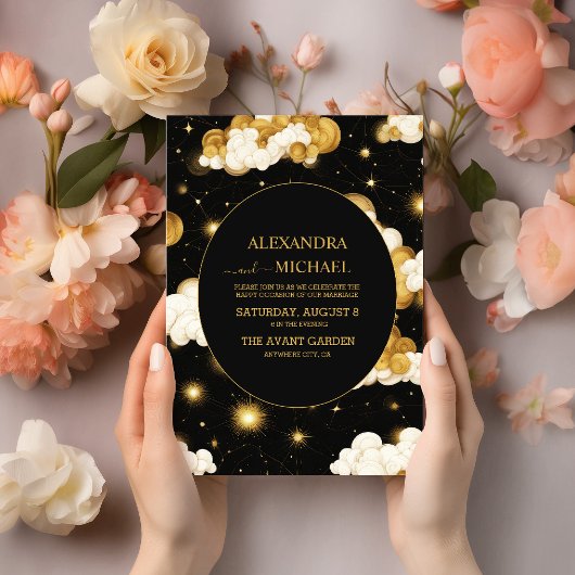 Invitation Tarot Céleste Mariage Soleil Lune Étoiles Or