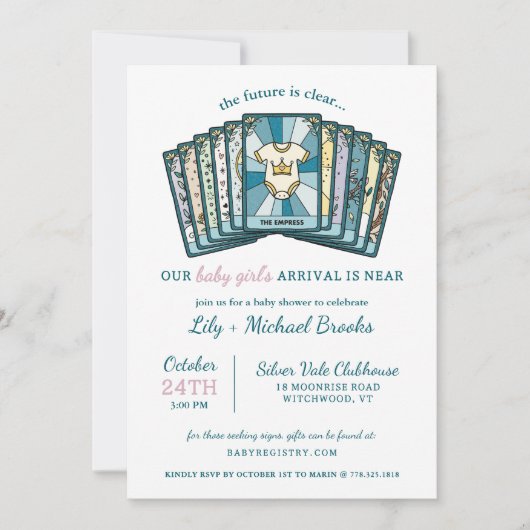 Invitation Tarot Empress Baby Girl Celestial Baby Shower (Devant)