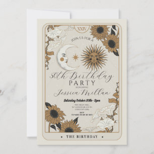 Invitation Tarot fête d'anniversaire Sun Moon aligné Invitati