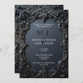 Invitation Tarot Moderne Gothique Monogramme Noir et Or (Devant / Derrière)