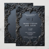 Invitation Tarot Moderne Gothique Noir et Or Monogramme (Devant / Derrière)