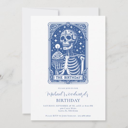 Invitation Tarot Skeleton Blue Birthday (Devant)