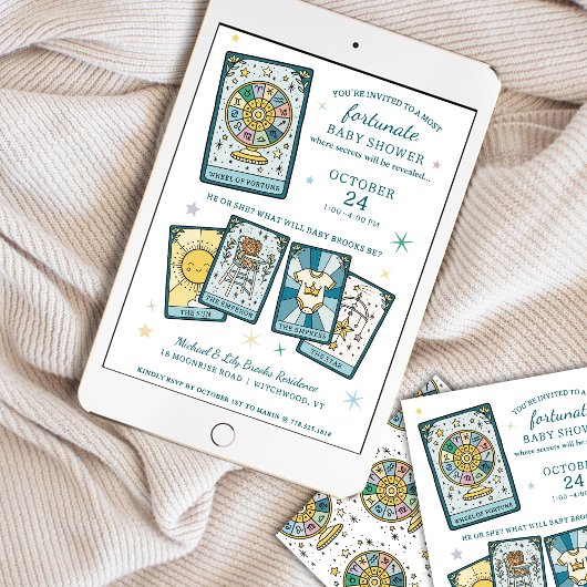 Invitation Tarot Wheel of Fortune Gender Reveal Baby Shower