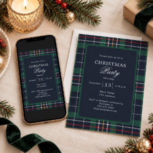 Invitation Tartan à carreaux bleu vert pour la fête de Noël