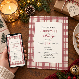 Invitation Tartan à carreaux crème rouge pour la fête de Noël