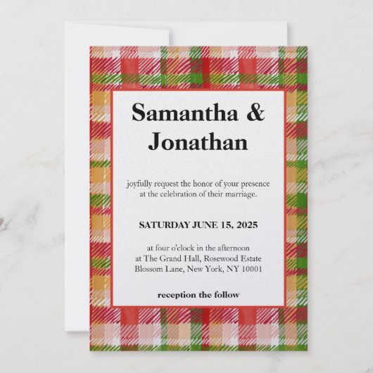 Invitation Tartan de mariage simple (Devant)