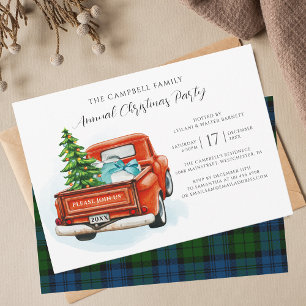 Invitation Tartan de Noël camion rouge à carreaux vintage Cam