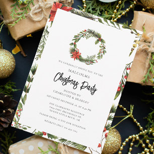 Invitation Tartan de Noël Plaid Floral Baies Rouges