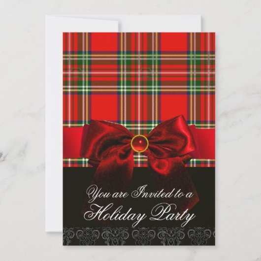INVITATION TARTAN ÉCOSSAIS AVEC ROUGE RUBY BOW CHRISTMAS PART (Devant)