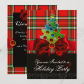 INVITATION TARTAN ÉCOSSAIS, BOIS ROUGE ET ARBRE DE NOËL (Devant / Derrière)