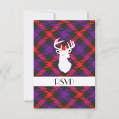 Invitation Tartan Écossais Clan Payé Motif Orange Violet (Devant)