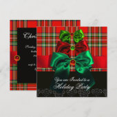 INVITATION TARTAN ÉCOSSAIS ET ROUGE GREEN BOWS NOËL PARTI (Devant / Derrière)