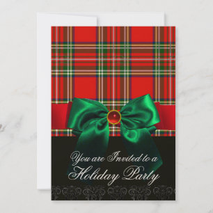 INVITATION TARTAN ÉCOSSAIS ROUGE AVEC UN NOEUD VERT POUR UNE 