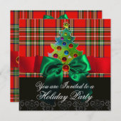 INVITATION TARTAN ÉCOSSE ROUGE, ARBRE VERT ET NOËL (Devant / Derrière)