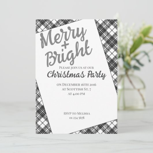 Invitation Tartan fêtes Noël Fête Joyeux Bright (Debout devant)