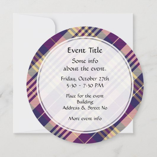 Invitation Tartan mauve, or et bleu (Dos)