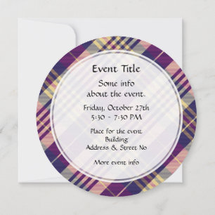 Invitation Tartan mauve, or et bleu