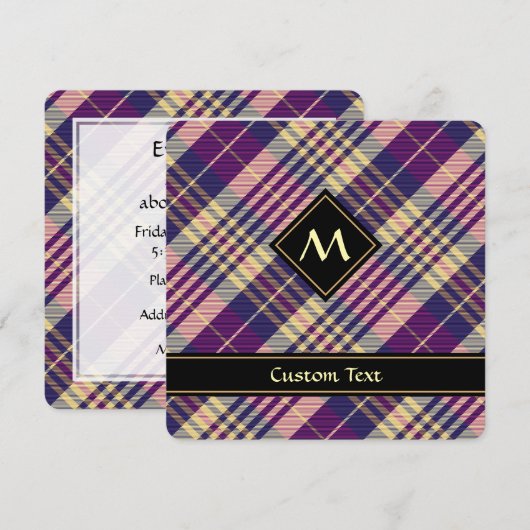 Invitation Tartan mauve, or et bleu (Devant / Derrière)