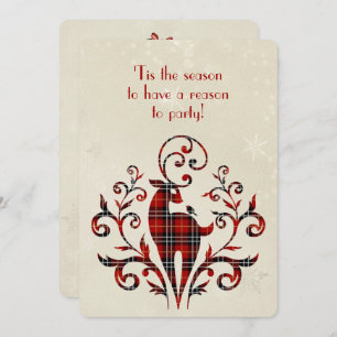 Invitation Tartan Plaid Deer Sur La Conception De Flocon De N