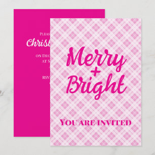 Invitation Tartan rose fête de Noël vacances Joyeux Bright