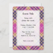 Invitation Tartan rose, or et bleu (Dos)