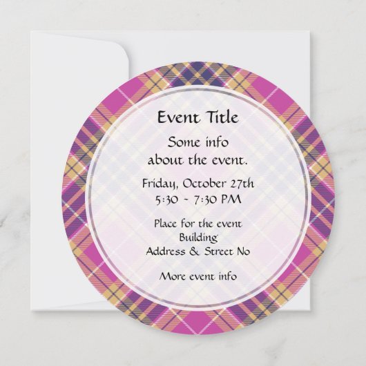 Invitation Tartan rose, or et bleu (Dos)