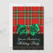 INVITATION TARTAN ROUGE ÉCOSSE AVEC PARTI DE NOËL VERT EN BAS (Devant)