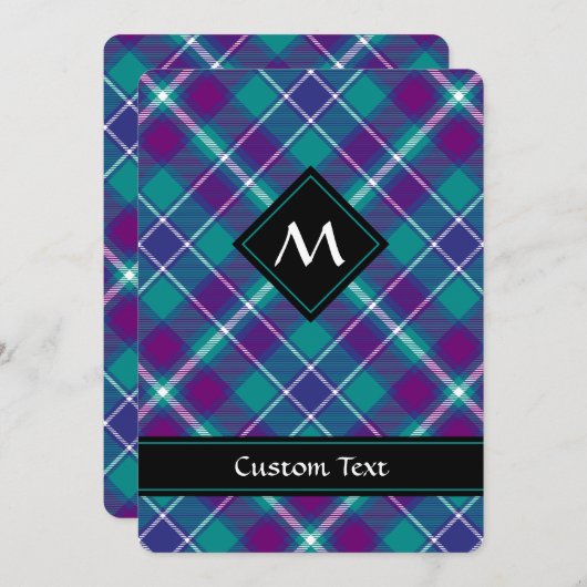 Invitation Tartan vert de mer, violet et bleu (Devant / Derrière)
