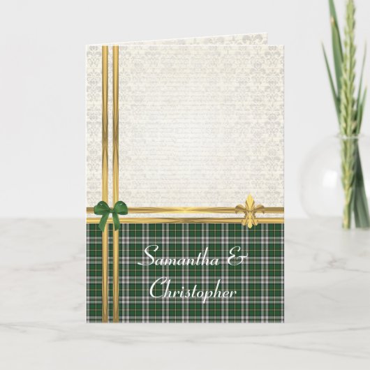 Invitation Tartan vert & or sur damas (Devant)